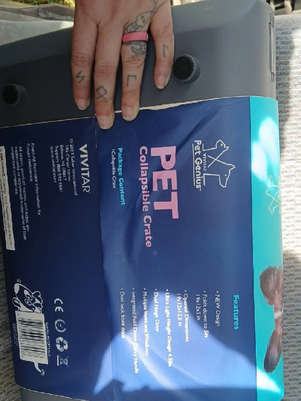 Pet Genius Collapsible Dog Crate Carrier - Blue & Gray